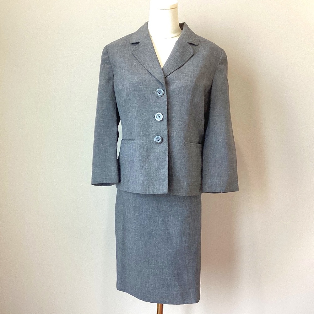 Le Suit Petite Charcoal Grey Skirt Jacket Suit - 12P
